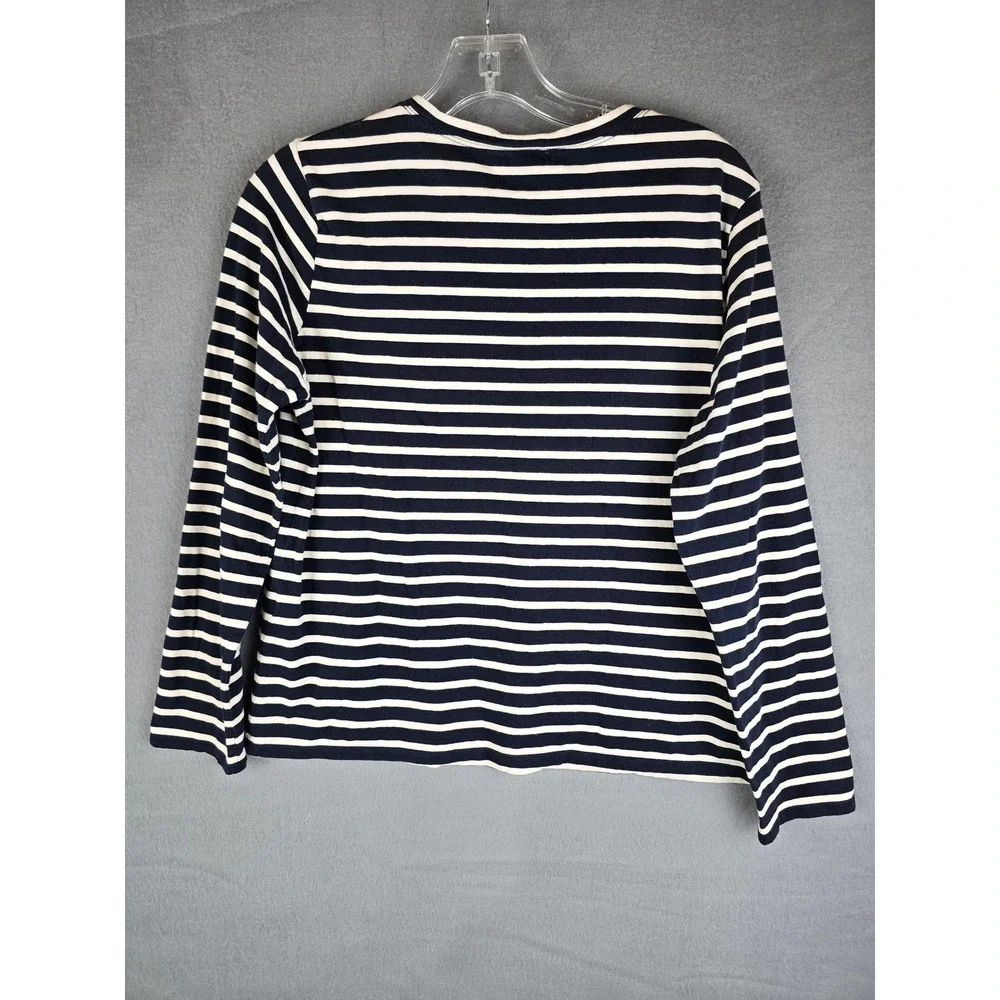 Kule T-Shirt Womens Medium Navy Cream Striped Long Sleeve Nautical Preppy Tee
